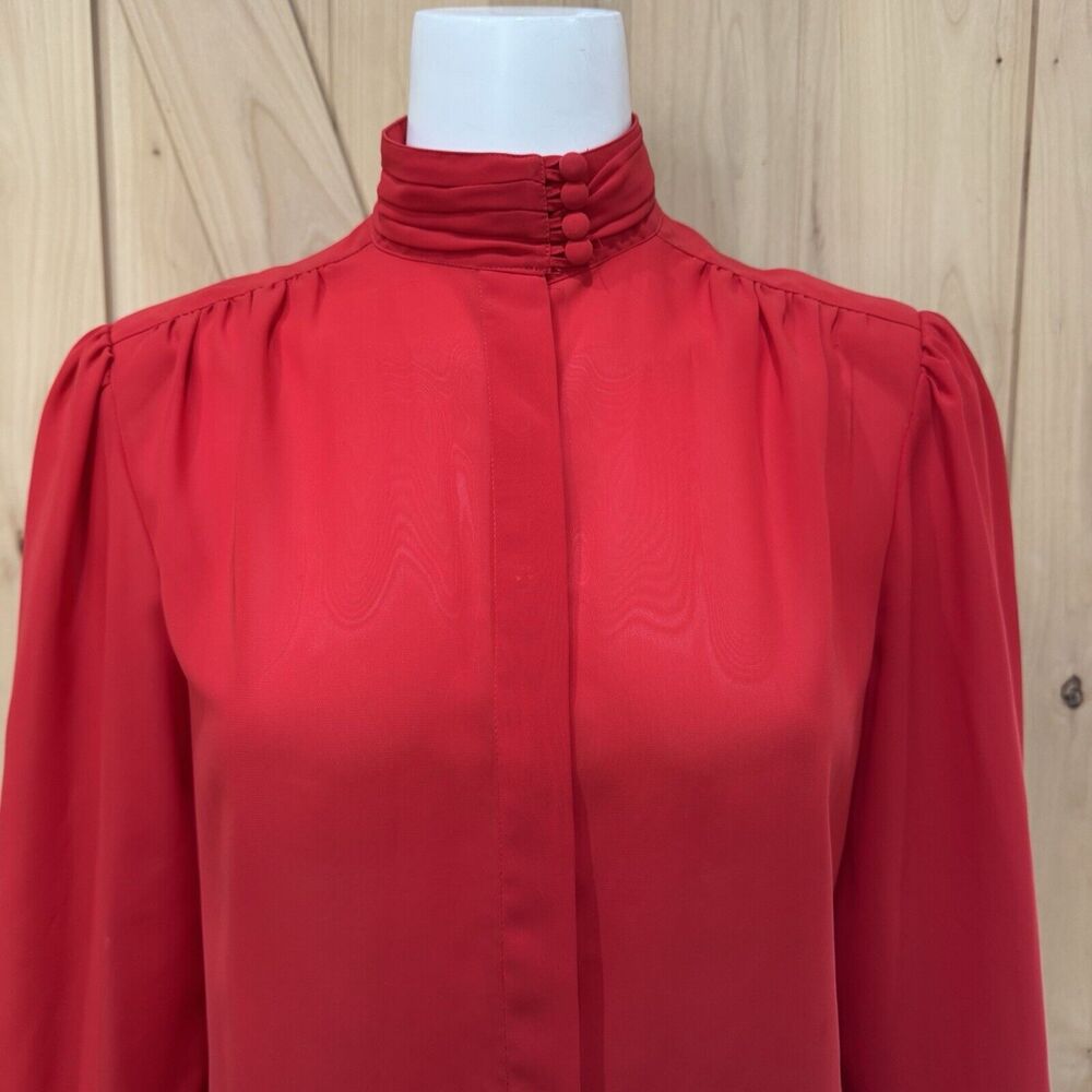 Vintage Red Sheer Blouse Mock Neck Size 10 - Picture 12 of 12